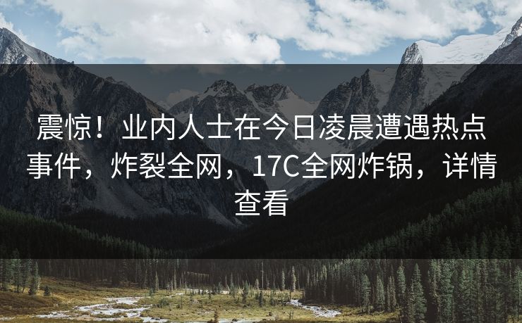 震惊！业内人士在今日凌晨遭遇热点事件，炸裂全网，17C全网炸锅，详情查看